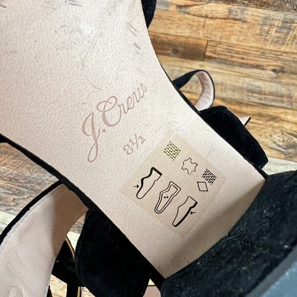 J. Crew Black Velvet Penny Sandals Women's 8.5 Chunky Block Heels Cross Strap - Picture 9 of 9